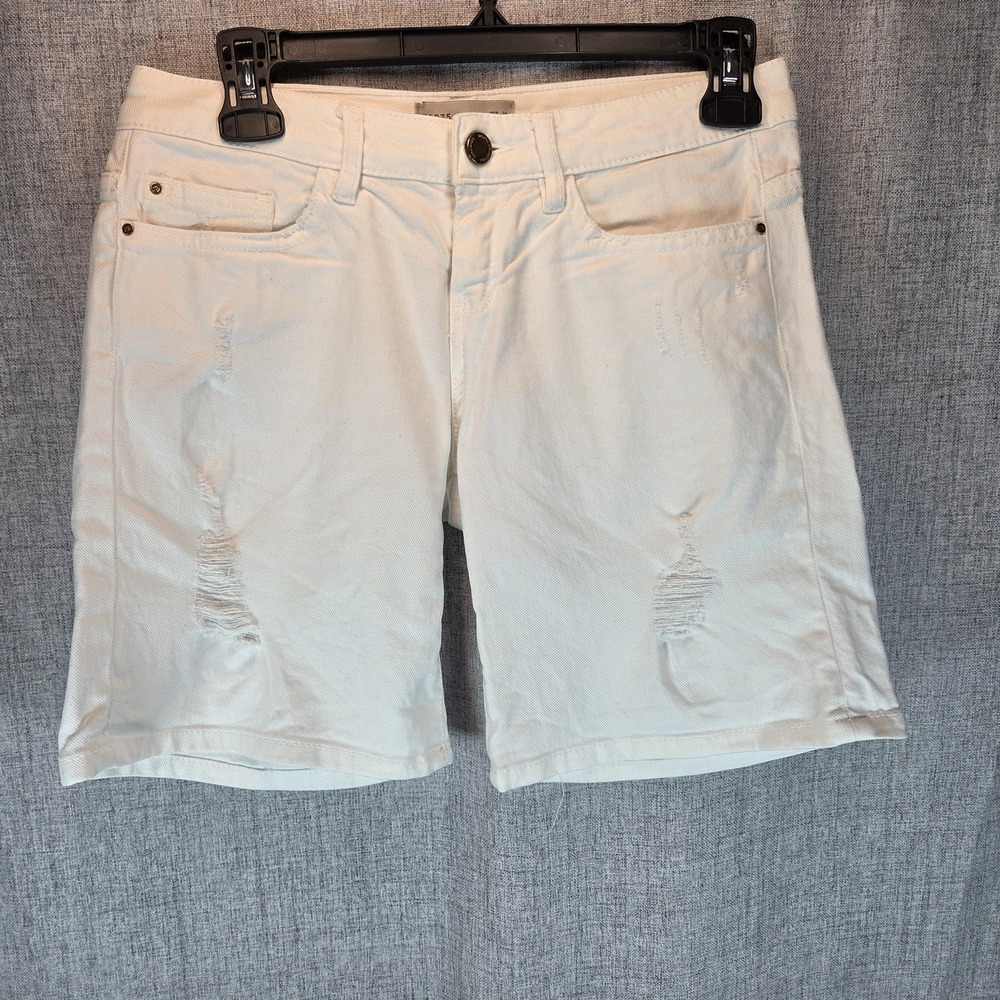 Zara Basic Denim Womens White Jean Shorts Bermuda Size 2 Distressed Beach